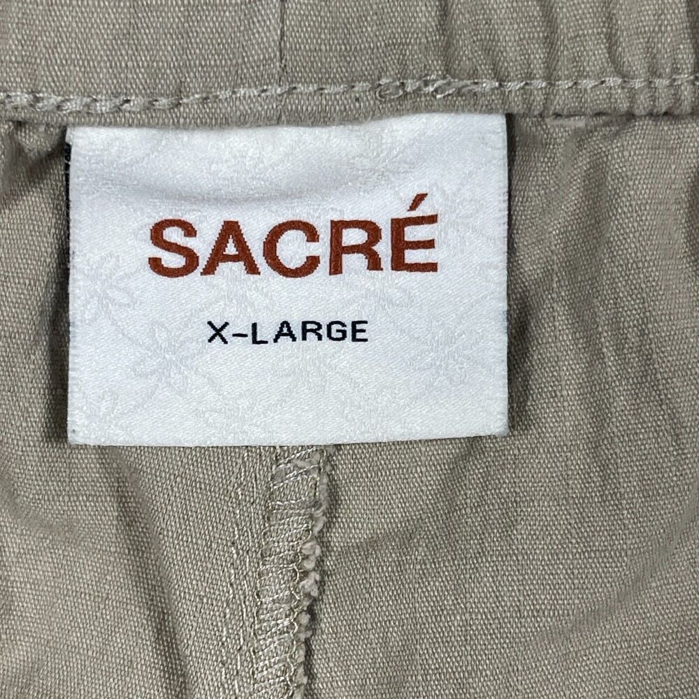 Sacre Pants Men's XL Tan Cargo Pockets Tapered Leg Logo Drawstring Ankle Zip - Picture 6 of 11